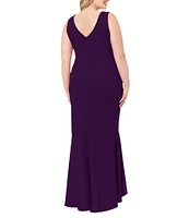 Betsy & Adam Plus Size Sleeveless V-Neck Cascade Ruffle Scuba Crepe Gown