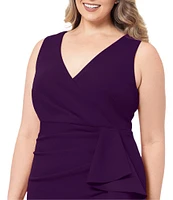 Betsy & Adam Plus Size Sleeveless V-Neck Cascade Ruffle Scuba Crepe Gown