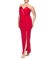 Betsy & Adam Plus Size Sleeveless V-Neck Tuxedo Bodice Scuba Crepe Gown