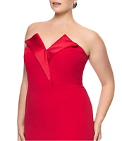 Betsy & Adam Plus Size Sleeveless V-Neck Tuxedo Bodice Scuba Crepe Gown