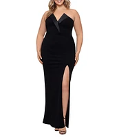 Betsy & Adam Plus Size Sleeveless V-Neck Tuxedo Bodice Scuba Crepe Gown