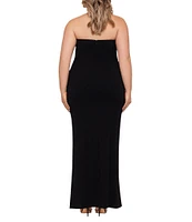 Betsy & Adam Plus Size Sleeveless V-Neck Tuxedo Bodice Scuba Crepe Gown