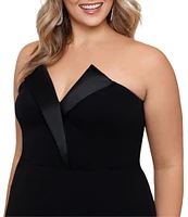 Betsy & Adam Plus Size Sleeveless V-Neck Tuxedo Bodice Scuba Crepe Gown