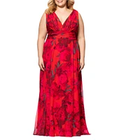 Betsy & Adam Plus Size V Neck Sleeveless A Line Chiffon Gown