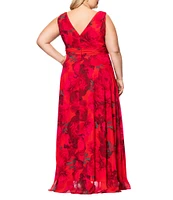 Betsy & Adam Plus Size V Neck Sleeveless A Line Chiffon Gown