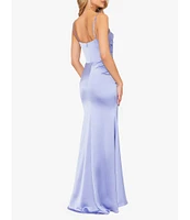 Betsy & Adam Satin Sweetheart Neckline Sleeveless Ruched Gown