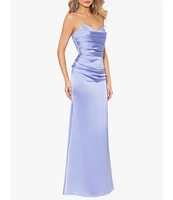 Betsy & Adam Satin Sweetheart Neckline Sleeveless Ruched Gown