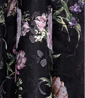 Betsy & Adam Square Neck Floral Print Embroidered Mesh Fit & Flare Midi Dress