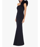 Betsy & Adam Stretch One Flutter Shoulder Mermaid Gown