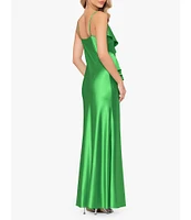 Betsy & Adam V Neckline Sleeveless Cascading Ruffle Gown