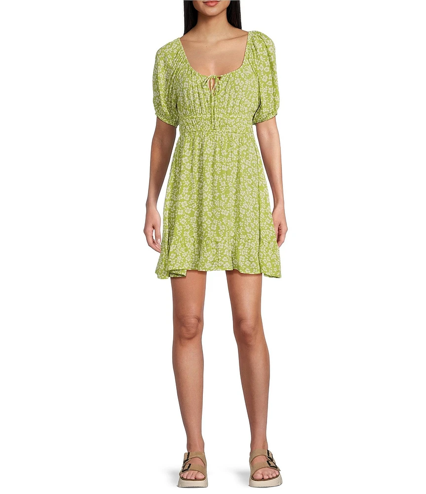 Billabong Cabana Puff Sleeve Floral Print Mini Dress