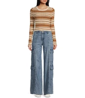 Billabong Clare Long Sleeve Striped Cropped Sweater