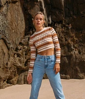 Billabong Clare Long Sleeve Striped Cropped Sweater
