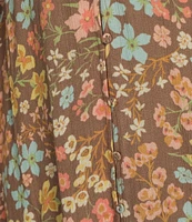 Billabong Cool Nights Floral Printed Long Sleeve Crinkle Midi Dress