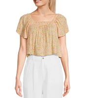 Billabong Dream Of You Floral Printed Flutter Sleeve Crop Top