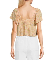 Billabong Dream Of You Floral Printed Flutter Sleeve Crop Top