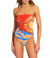 Billabong Feel Heat Multi Color Placement Print Strapless Bandeau One Piece Swimsuit