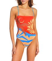 Billabong Feel Heat Multi Color Placement Print Strapless Bandeau One Piece Swimsuit