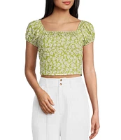 Billabong Flirt On Puff Sleeve Ditsy Floral Print Crop Top