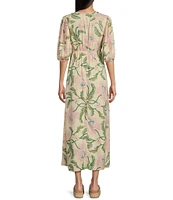Billabong Night Fall Puff Sleeve Tie Front Floral Printed Maxi Dress