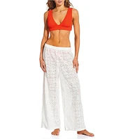 Billabong Solid Eyelet Texture Elastic Waist Wide Leg Swim Cover-Up Pants