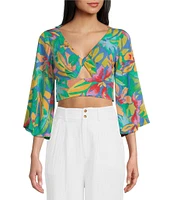 Billabong Summer Heat Long Blouson Sleeve Printed Crop Top