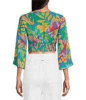 Billabong Summer Heat Long Blouson Sleeve Printed Crop Top