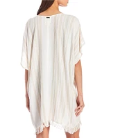 Billabong Walk Away Crinkled Striped V-Neck Fringe Swim Cover-Up Dress