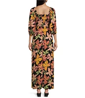 Billabong Wish Me Luck Tropical Floral Printed 3/4 Sleeve Maxi Dress