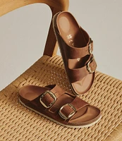 Birkenstock Women's Arizona Oiled Leather Big Buckle Detail Slide Sandals