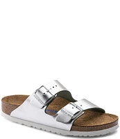 Birkenstock Women's Arizona Soft Footbed Double Banded Buckle Detail Metallic Sandals