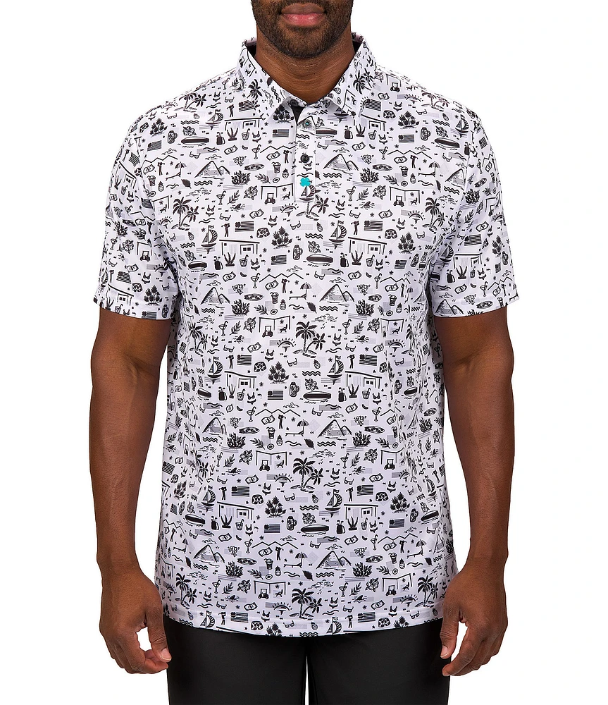 BLACK CLOVER Vacation Nation Short Sleeve Printed Polo Shirt