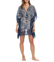 Bleu Rod Beattie Bali Breeze Tropical Print V-Neck Flutter Sleeve Caftan Swim Cover-Up