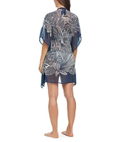 Bleu Rod Beattie Bali Breeze Tropical Print V-Neck Flutter Sleeve Caftan Swim Cover-Up