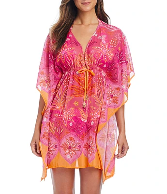 Bleu Rod Beattie Beat Desert Bloom V-Neck Caftan Swim Cover-Up