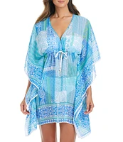 Bleu Rod Beattie Crazy Love Printed Chiffon V-Neck Flutter Sleeves Caftan Swim Cover-Up