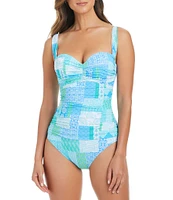 Bleu Rod Beattie Crazy Love Printed Sweetheart Neck Underwire Shirred Bodice One Piece Swimsuit