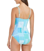 Bleu Rod Beattie Crazy Love Printed Sweetheart Neck Underwire Shirred Bodice One Piece Swimsuit