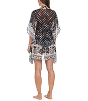 Bleu Rod Beattie Double Trouble Dotted V-Neck Flutter Sleeve Caftan Swim Cover-Up