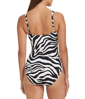 Bleu Rod Beattie El Morocco Zebra Print Square Neck V-Wire Shirred One-Piece Swimsuit