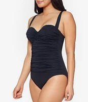 Bleu Rod Beattie Kore Shirred Bandeau Underwire Tank One Piece Ruched Swimsuit