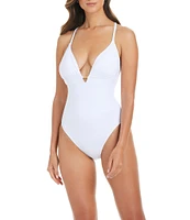 Bleu Rod Beattie La Cote D'Azur Solid Back Macrame Plunge One Piece Swimsuit