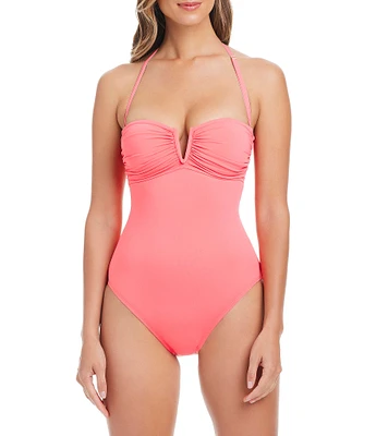 Bleu Rod Beattie La Cote D'Azur Solid Sweetheart Neck Macrame Open Back Bandeau One Piece Swimsuit