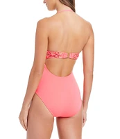 Bleu Rod Beattie La Cote D'Azur Solid Sweetheart Neck Macrame Open Back Bandeau One Piece Swimsuit