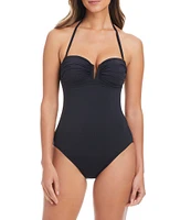 Bleu Rod Beattie La Cote D'Azur Solid Sweetheart Neck Macrame Open Back Bandeau One Piece Swimsuit