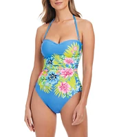 Bleu Rod Beattie Let's Get Away Sweetheart Neck Shirred Bandeau One Piece Swimsuit