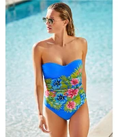 Bleu Rod Beattie Let's Get Away Sweetheart Neck Shirred Bandeau One Piece Swimsuit