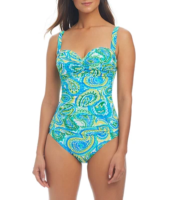 Bleu Rod Beattie More Is More Printed Sweetheart Neck Underwire Bandeau One Piece Swimsuit