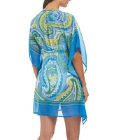 Bleu Rod Beattie More Is More Printed V-Neck Short Sleeve Drawstring Waist Caftan Swim Cover-Up