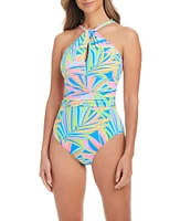 Bleu Rod Beattie On The Bright Side High Neck Keyhole Shirred Bandeau One Piece Swimsuit